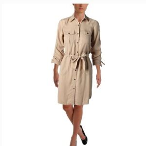 Lauren Ralph Lauren Tan Neutral Button-Up Shirt Dress linen blend Size Small